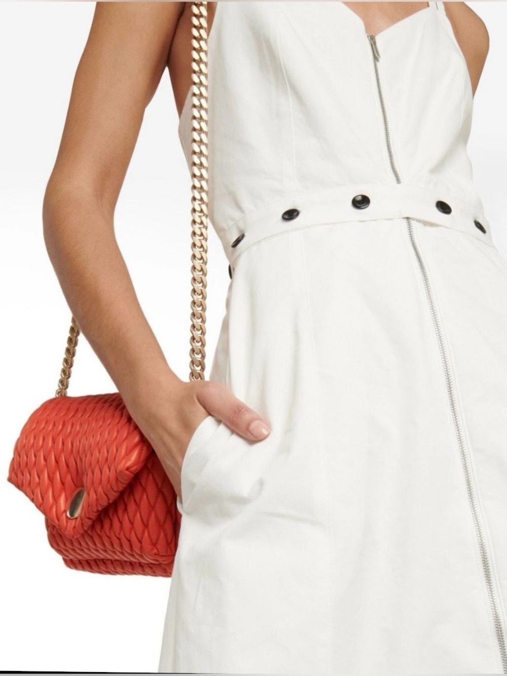 Proenza Schouler Full Front Zip Midi Dress White Cotton Linen Blend, Size 4 - Picture 4 of 16